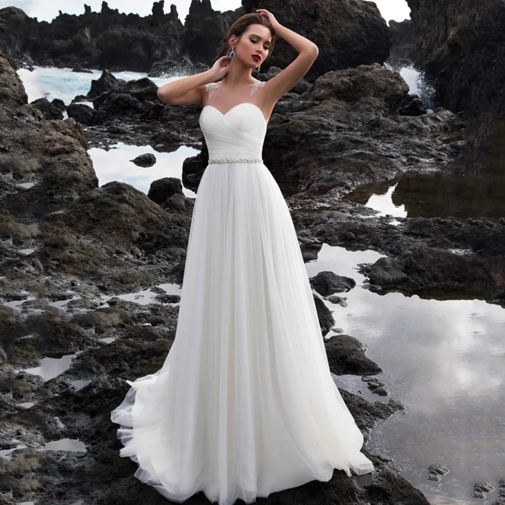 

Женское свадебное платье без рукавов, элегантное ТРАПЕЦИЕВИДНОЕ ПЛАТЬЕ с вырезом лодочкой, поясом, бусинами и пуговицами, свадебное платье ...