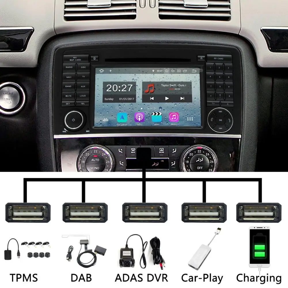 Автомобильный DVD-плеер с 5 USB-портами восьмиядерным процессором Android 9 0 4 Гб ОЗУ для