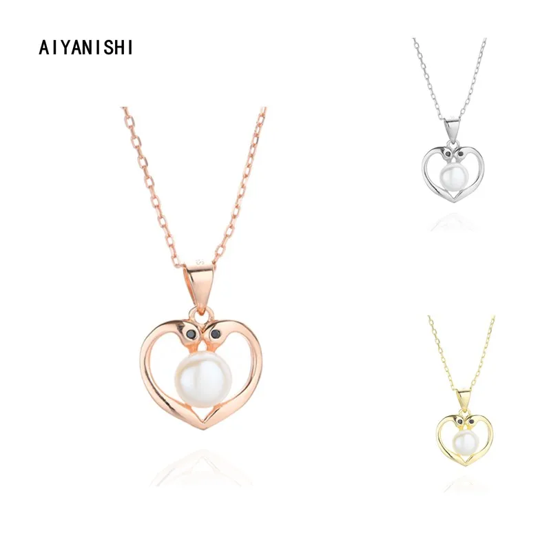 

AIYANISHI 925 Sterling Silver Shell Pear Heartl Pendant Necklace Engagement Natural Pearl Pendant Necklace Romantic Choker Gifts