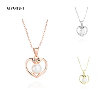 aiyanishi 925 sterling silver shell pear heartl pendant necklace engagement natural pearl pendant necklace romantic choker gifts