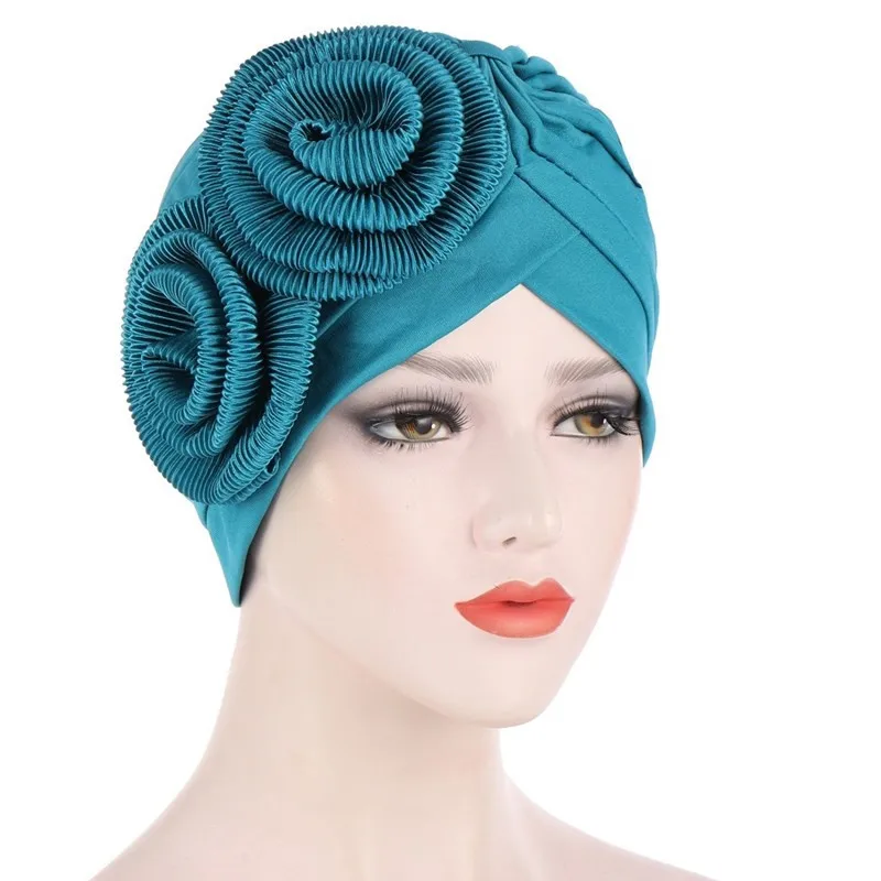 

Muslim Fashion Flower Turban Caps Women Head Scarf Bonnet Indian Hat Islamic Hijab Accessories Lady Headband Bandanas Auto Gele