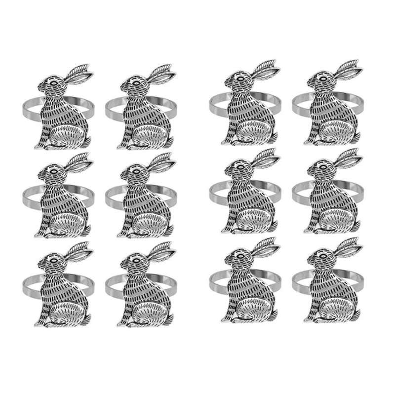 

24 Pcs Napkin Ring Table Decoration for Easter Party Banquet Dinner Decor, 12 Pcs Christmas Reindeer & 12 Pcs Rabbit
