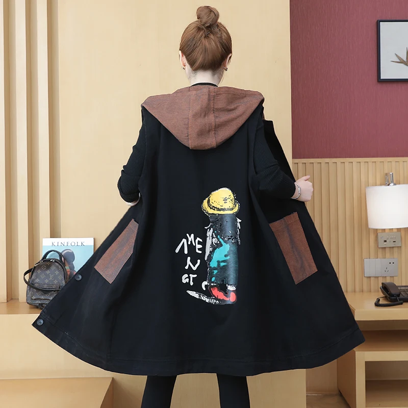 

Женский Длинный джинсовый жилет с принтом