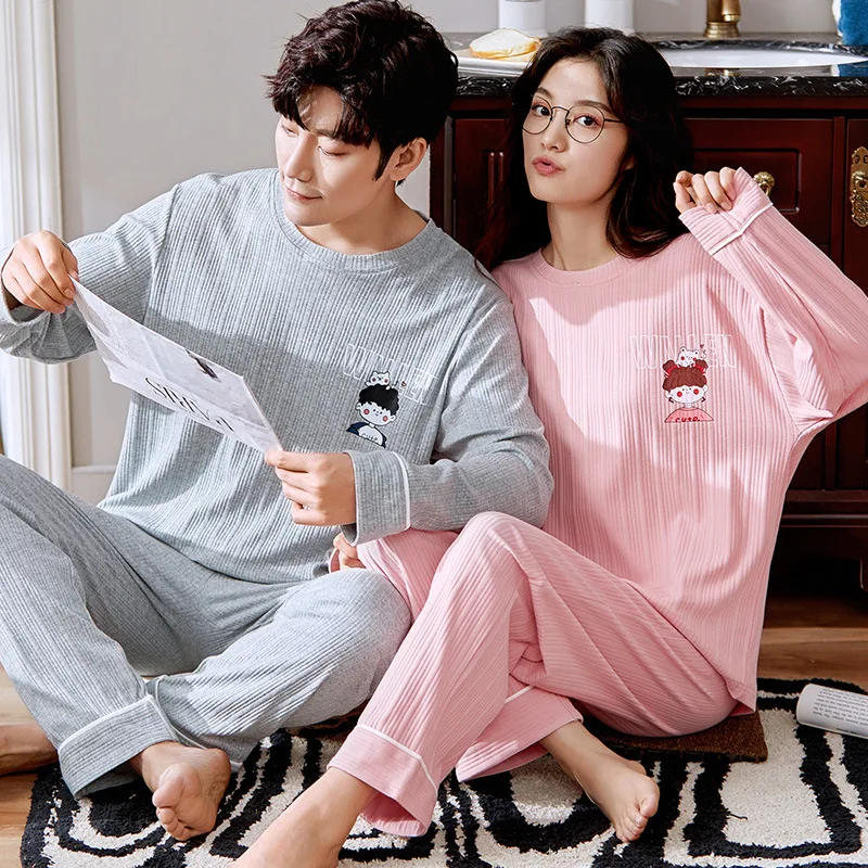 New Men Pyjamas Suit Autumn Plaid Pants Couple Pajamas Long Sleeve Pijama for Male Clothing Cotton Casual Nightie Sleepwear