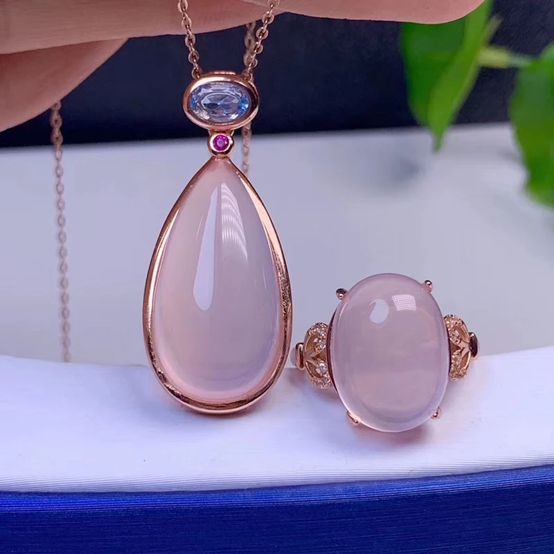 

CoLife Jewelry 100% Natural Rose Quartz Jewelry Set for Party Silver Rose Quartz Ring Pendant Set 925 Silver Rose Quartz Jewelry