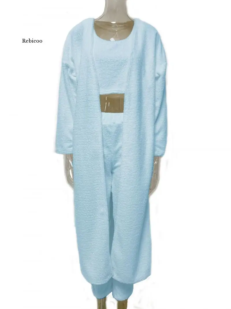 

Birthday Outfits Lounge Wear Women Clothing 2021 Autumn Winter Sexy V-Neck Plush Trousers Three Piece Suit Female Matching Sets