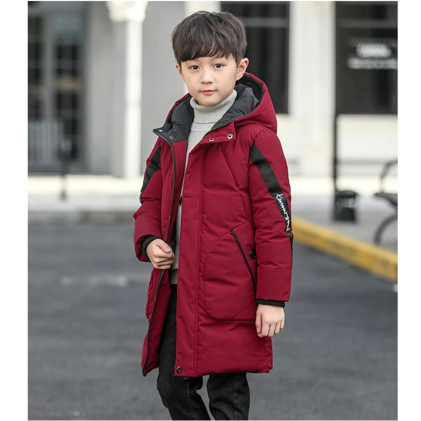 

Boys Kids Winter Hooded Down Coat Jacket For Big Boys Mid-long Winter Kids Down Cotton Coat Teens Outerwear Children Clothes