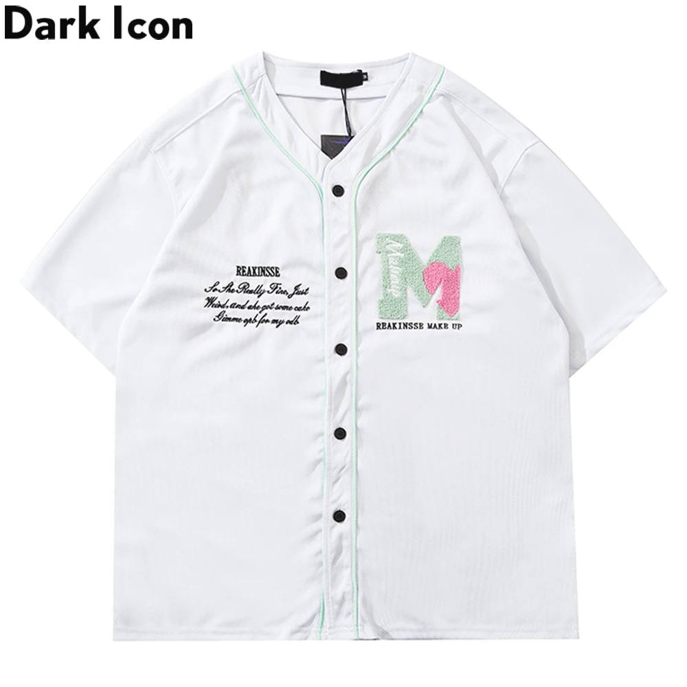 

Dark Icon Letters Embroidery Baseball Shirt Men Mesh Material Jersey Shirts Hip Hop Shirt Outerwear Clothing 3Colors