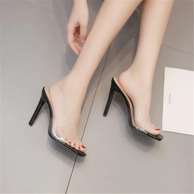

Summer Women Pumps Sandals PVC Jelly Slippers Open Toe High Heels Women Transparent Perspex Slippers Shoes Heel Clear Sandals