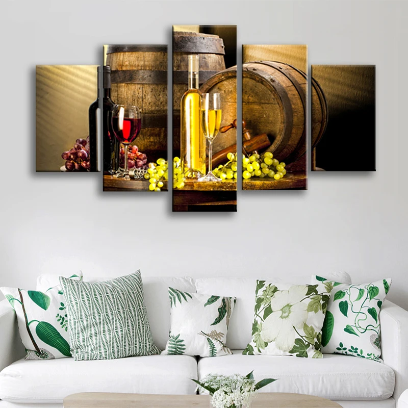 

5 Panels Grape Wine Canvas Art Wall Paintings For Bar Decor Kitchen Theme Decorative Canvas Prints Modular Picture Cuadros Decor