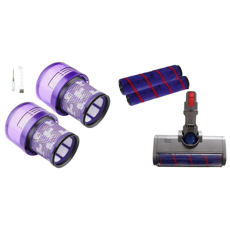 

Soft Roller Head Quick Release Electric Floor Head with 2Pcs Filter Replacement Parts