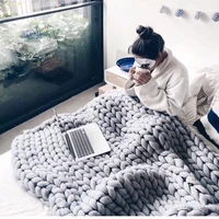 handmade chunky knit knitted blanket for sofa bed tv soft warm thick yarn bulky knitted blanket fluffy wool blankets cover