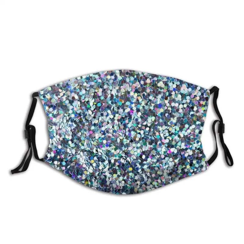 

Silver Sequins Glitter Sparkle Diamond Face Mask Rhinestone Mask with Filters Anti Dust Protection Cover Respirator Mouth-Muffle