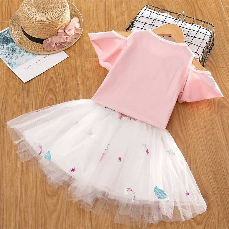 Комплекты одежды для маленьких девочек рубашки с единорогом юбка-пачка