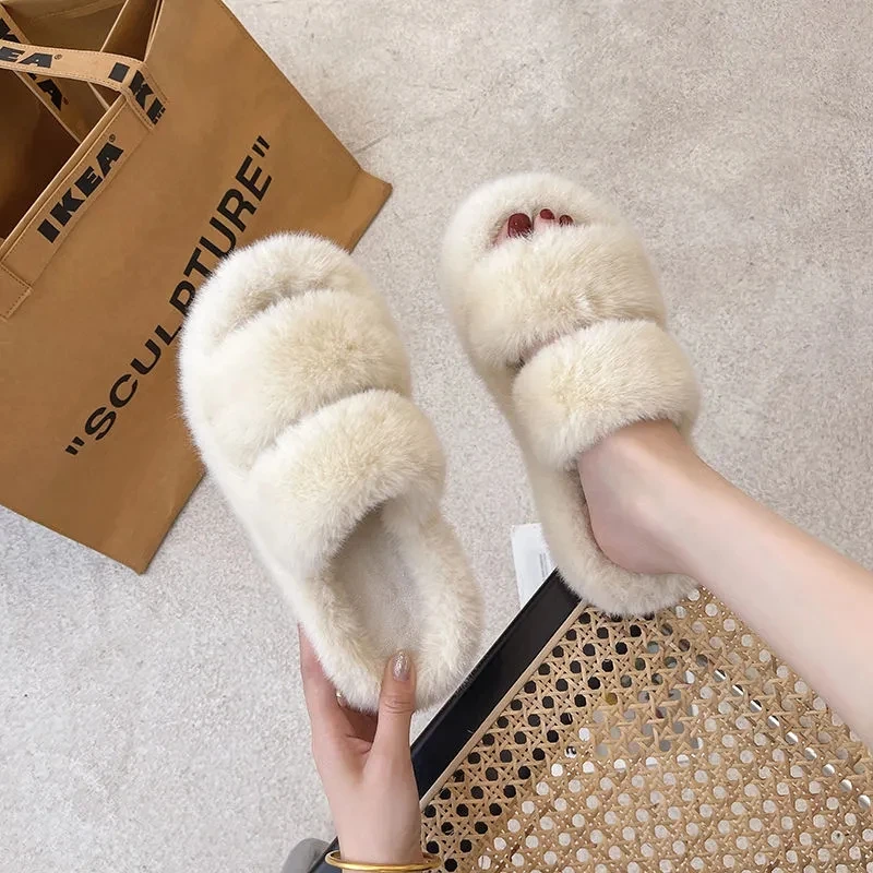 

Autumn And Winter New Ladies Slippers, Outer Wear Fashionable Flat-Bottomed Plush Cotton Slippers, Cute Female Plush Slippers