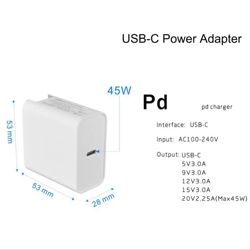 45 Вт настенное зарядное устройство USB-C PD адаптер питания, зарядное устройство для ноутбука для MacBook Pro samsung Galaxy Note 9/S9, быстрое зарядное устройство