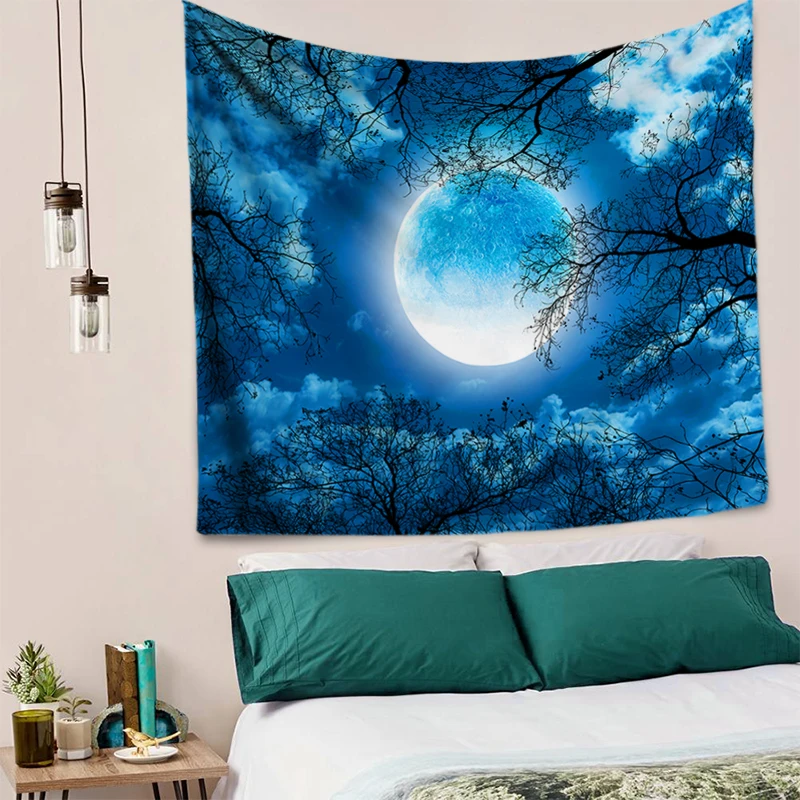 

Night Moon Landscape Tree By The Window Tapestry Nature Landscape Tapestry Wall Hanging for Room Bedroom Living Room Outdoor