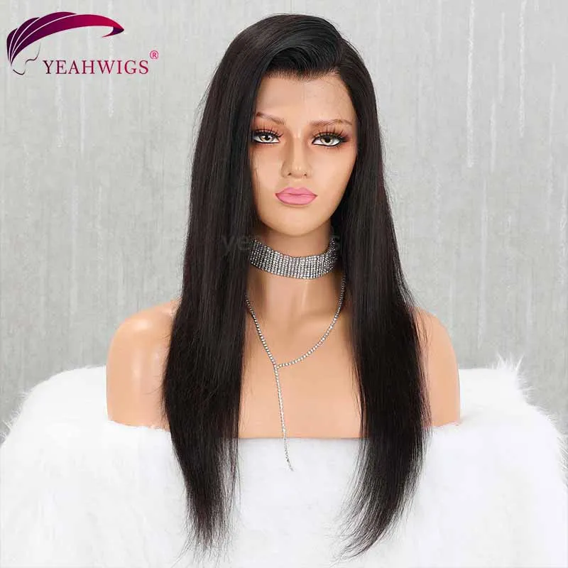 Yeahwigs Топ швейцарский кружевной Striaght человеческих волос парики прозрачный кружевной передний парик человеческих волос для любой кожи