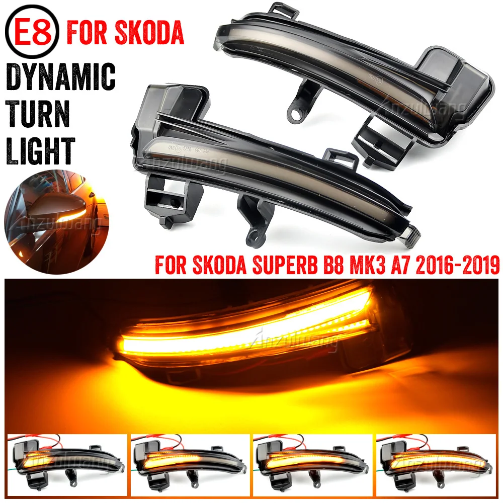 

For Skoda Superb A7 B8 MK3 III Typ 3V 2016-2019 2Pcs Side Mirror Indicator Dynamic Sequential Flowing LED Turn Signal Light