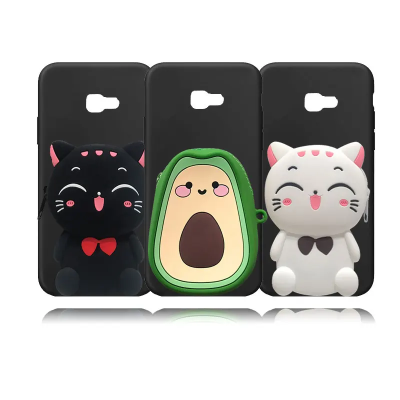 Силиконовый чехол кошелек с объемным рисунком кота для Samsung Galaxy A750 A5 A7 2016 2017 A6 A8 A9