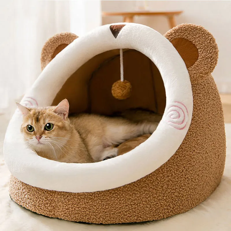 Теплая кровать для кошек милый домик фотоэлемент маленького питомца палатка сна