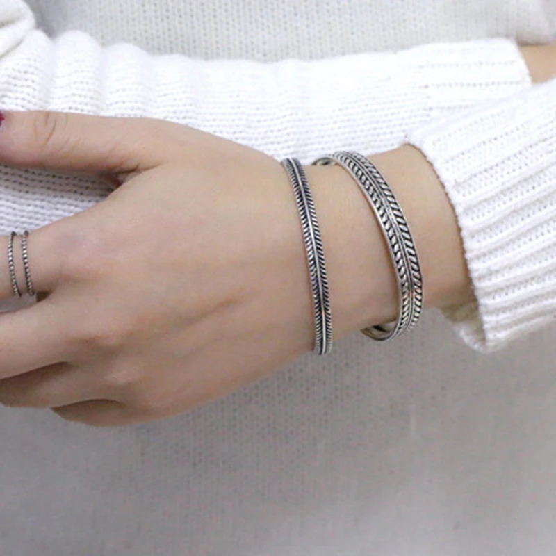 

S925 Sterling Silver Vintage Leaf Charm Bracelet &Bangle for Women Fashion Elegant Jewelry