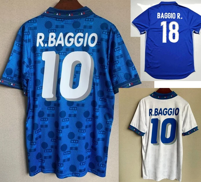 

1994 itlia retro camisa de futebol casa e longe azul branco 10 # r. baggio camisa de futebol italiano uniformes baggio