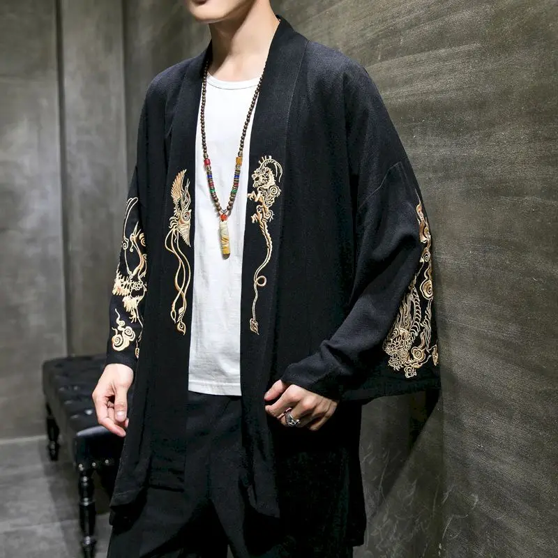 Cardigan Inch Shirt Men's Robe Tide Retro Style Tang Suit Jacket Spring And Autumn Casual Layman's Zen Clothes Chine | Мужская