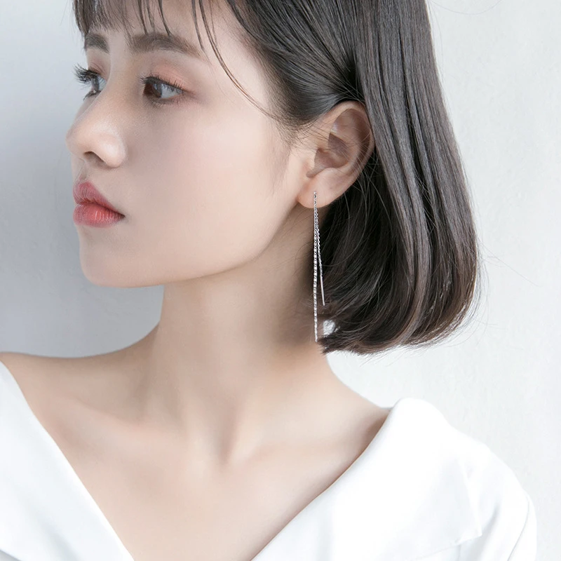 Colusiwei 925 пробы длинная Серебряная цепочка простые линии Висячие серьги для женщин