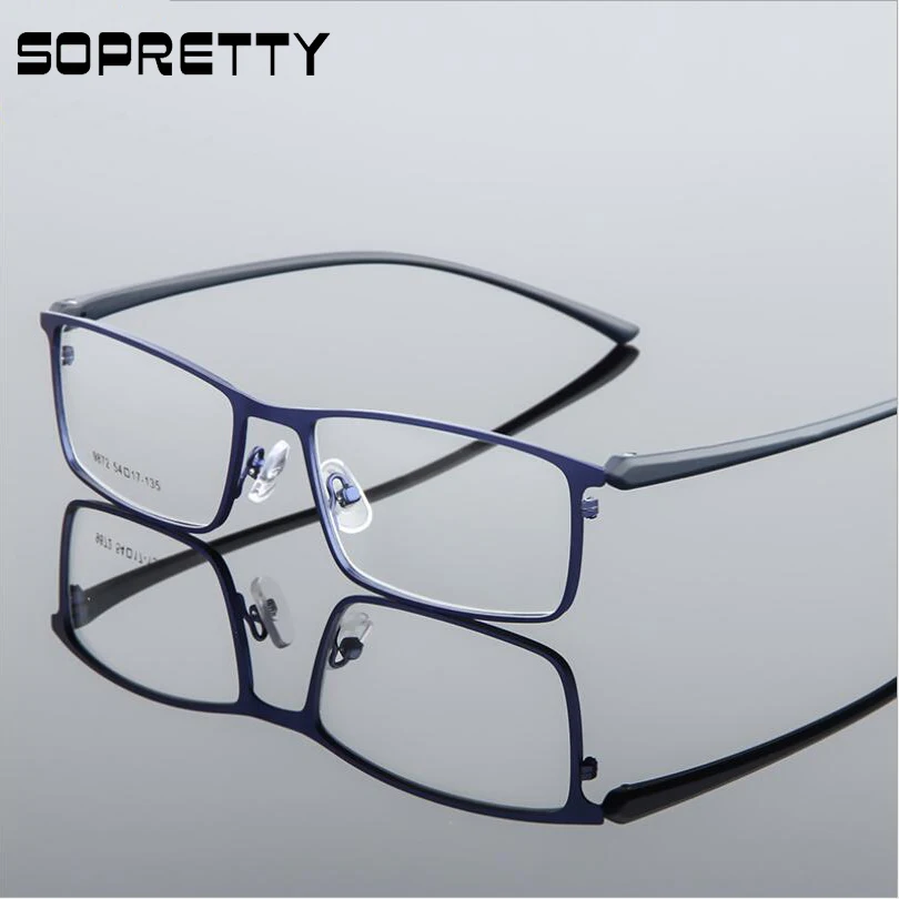 54-17-135 Business Men's Square Steel Plate Glasses Frame, Metal Eyeglasses for Myopia Hyperopia Prescription Glass Frames F9872
