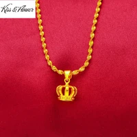 kissflower nk116 fine jewelry wholesale fashion woman girl birthday wedding gift exquisite crown 24kt gold pendant necklaces