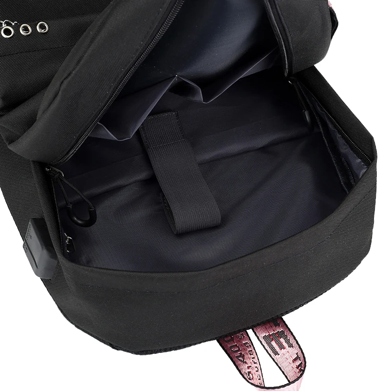 

Backpack Kopo Rose Lisa JENNIE School Bags Black Pink Mochila Travel Bags Laptop Chain Headphone USB Port Teens Girls Student