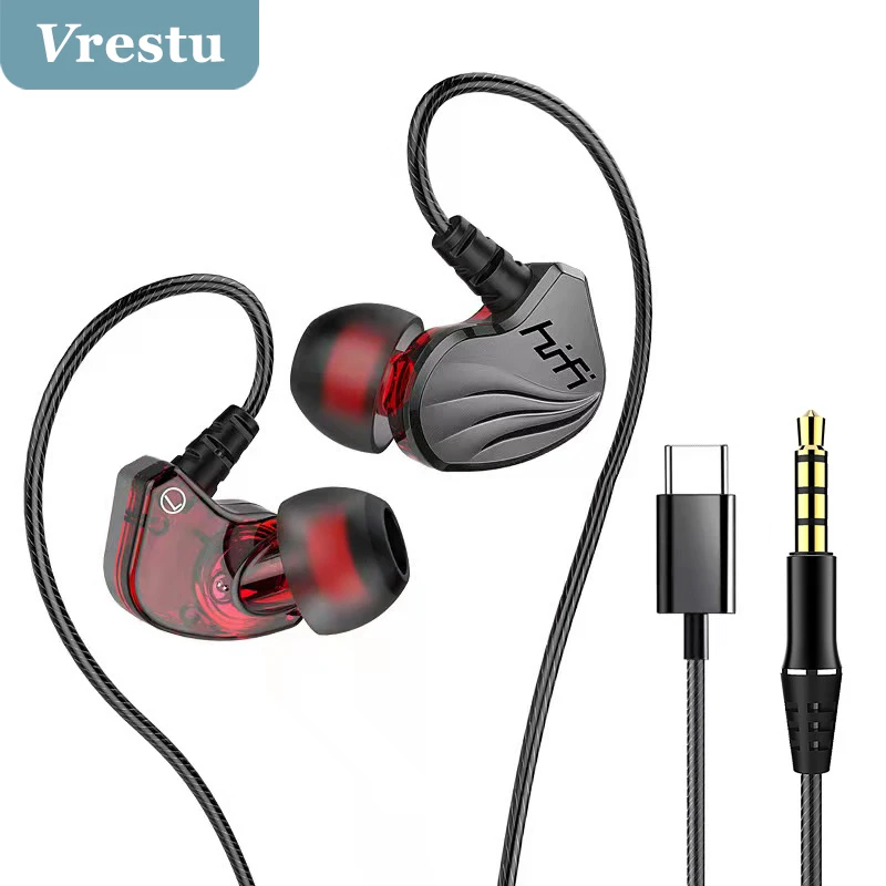 

USB Type C Earphone Wired Headphone With Control Box Microphone 3.5mm Jack Earbuds for Huawei P40 P50 Pro Xiaomi Mi Oneplus 7+ 8