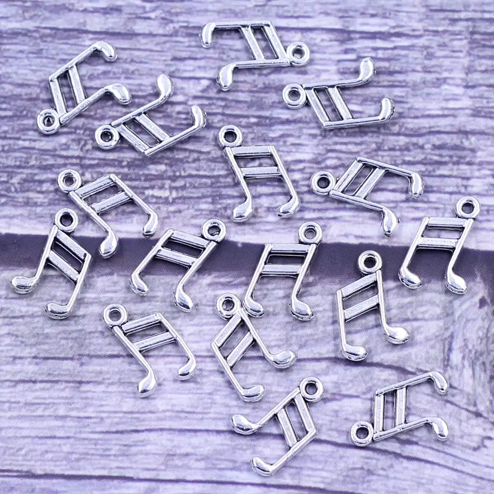 

40Pcs Pendants Note Music Zinc Metal Silver Tone For Charms Bracelets Jewelry DIY Findings 14x10mm