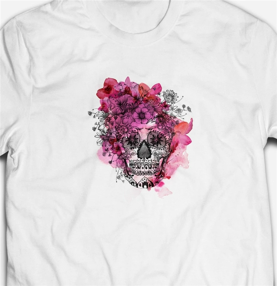 Мексиканские цветы Сахарный Череп 100% хлопок мексиканский День мертвых Мужская