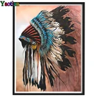 Алмазная живопись с квадратными стразами Индеец перья, 5D алмазная вышивка своими руками, строительный подарок