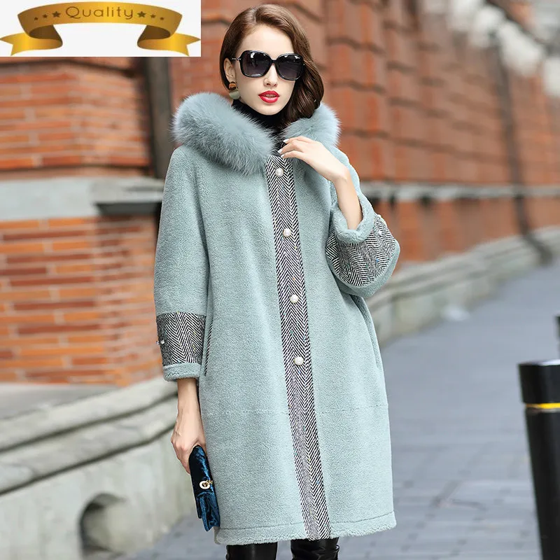 

Женское пальто с воротником из лисьего меха, шерстяное пальто из овечьей шерсти с подкладкой из замши в Корейском стиле, HQ11-LJX11119C MY1137, зима