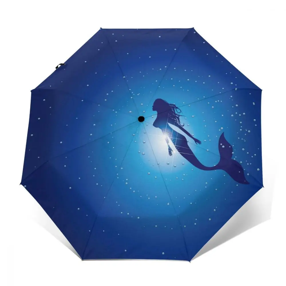 

Automatic Umbrella Rain Women Three-folding Umbrella Mermaid Blue Windproof Umbrella Female Waterproof parasol