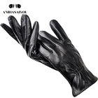 Перчатки мужские кожаные для вождения, тонкие, мягкие, теплые, черные, из овечьей кожи, gloves-8007Y