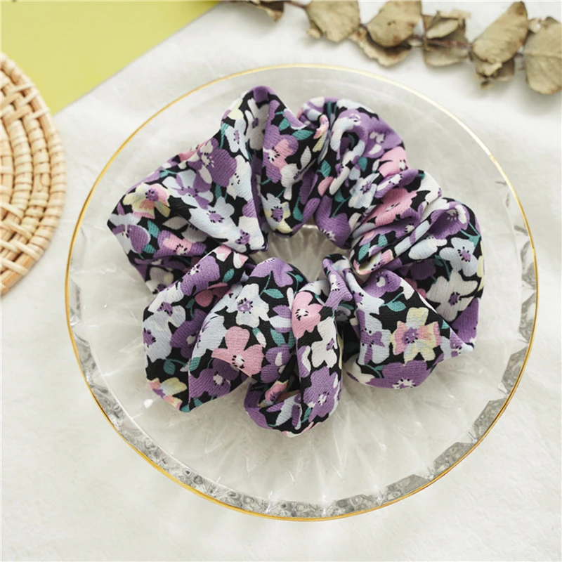 

Summer Elastic Hair Accessories Rubber Bands Flower Print Scrunchies Hair Ties Ponytail Holder Floral Hair Rope Hair Ring