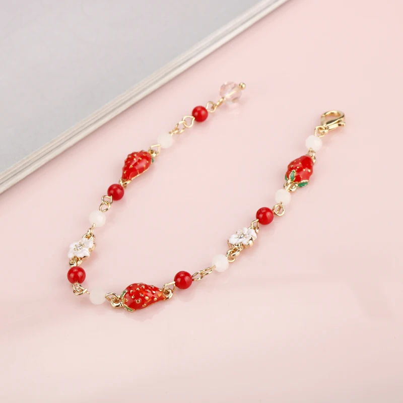 Kawaii Shine Crystal Red клубничный Шарм браслет браслеты милые эмалевые для женщин