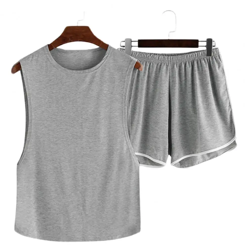 

Sleepwear Sleeveless Elastic Men Solid Color Comfortable Pajamas Set for Family