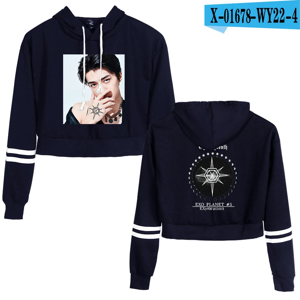 KPOP EXO PLANET#5, короткие толстовки с капюшоном, кофты, уличная одежда, топы, осень, EXO PLANET#5, женские толстовки с капюшоном, Harajuku, осень - Цвет: O
