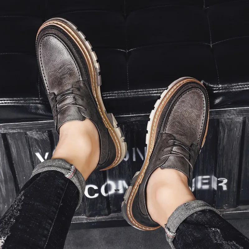 Мужские кожаные кроссовки Мужская Уличная Повседневная Обувь На Шнуровке Модные