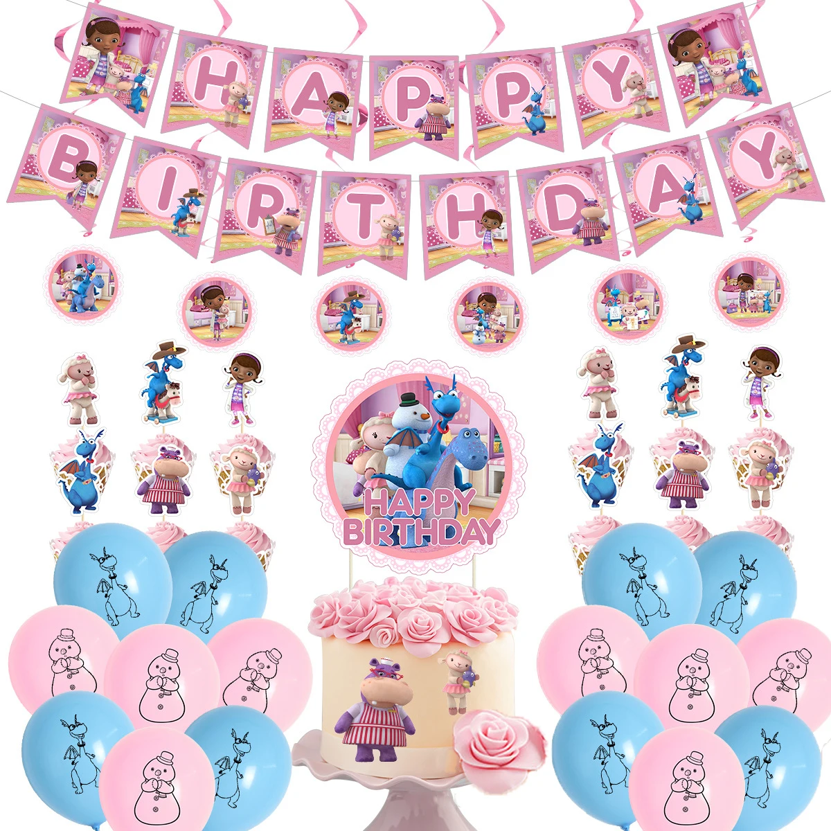 

1Set Doc McStuffins Thema Latex Ballons Geburtstag Banner Kuchen Topper Party Decor Mädchen Kinder Geburtstag Luftballons Kinder