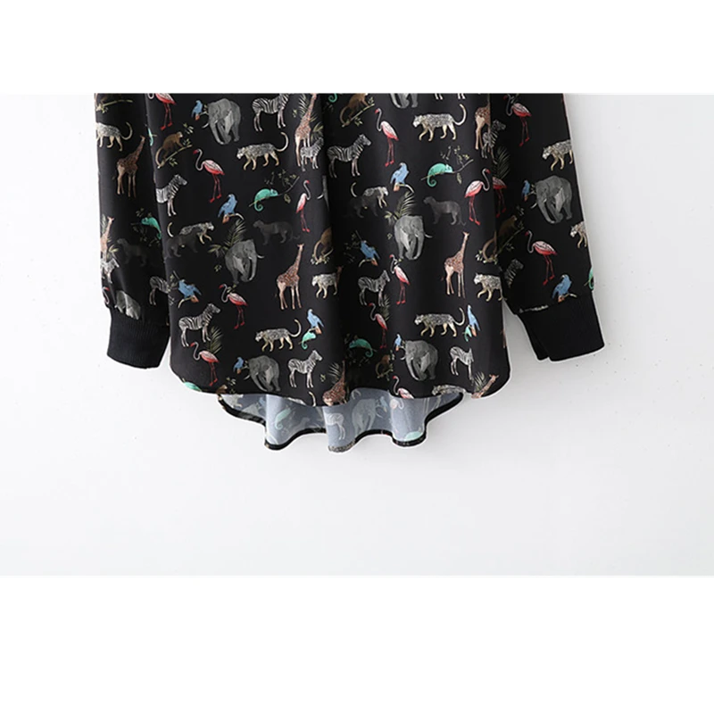 GLAUKE женская черная рубашка с принтом животных блузка длинным рукавом рубашки 2020