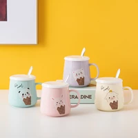 ceramic tea cup 400ml coffee mugs milk breakfast cups for girl gifts set office home drinkware cartoon cup with lid and spoon
