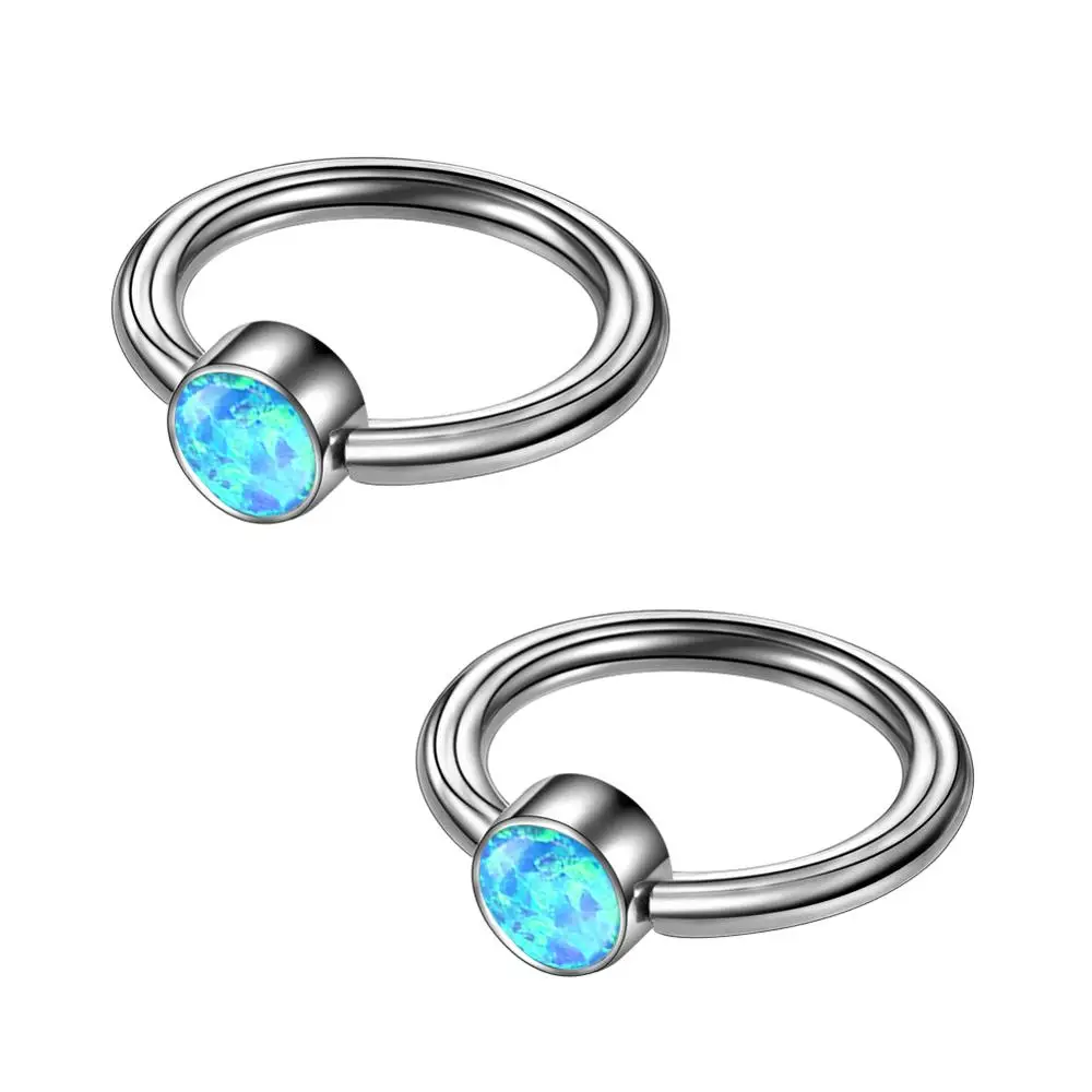 Тело панк 2 шт 16G класс 23 титановое кольцо с круглым камнем синий опал Daith серьги