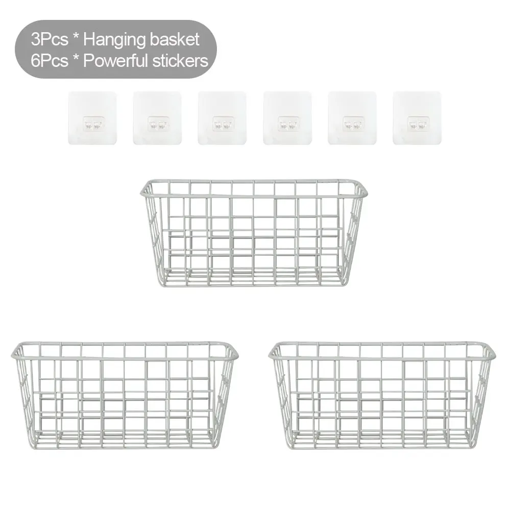 

3pcs Easy Install Bathroom Home Organizer Punch Free Hanging Basket For Storage Space Saving Durable Wall Mounted Heavy Duty