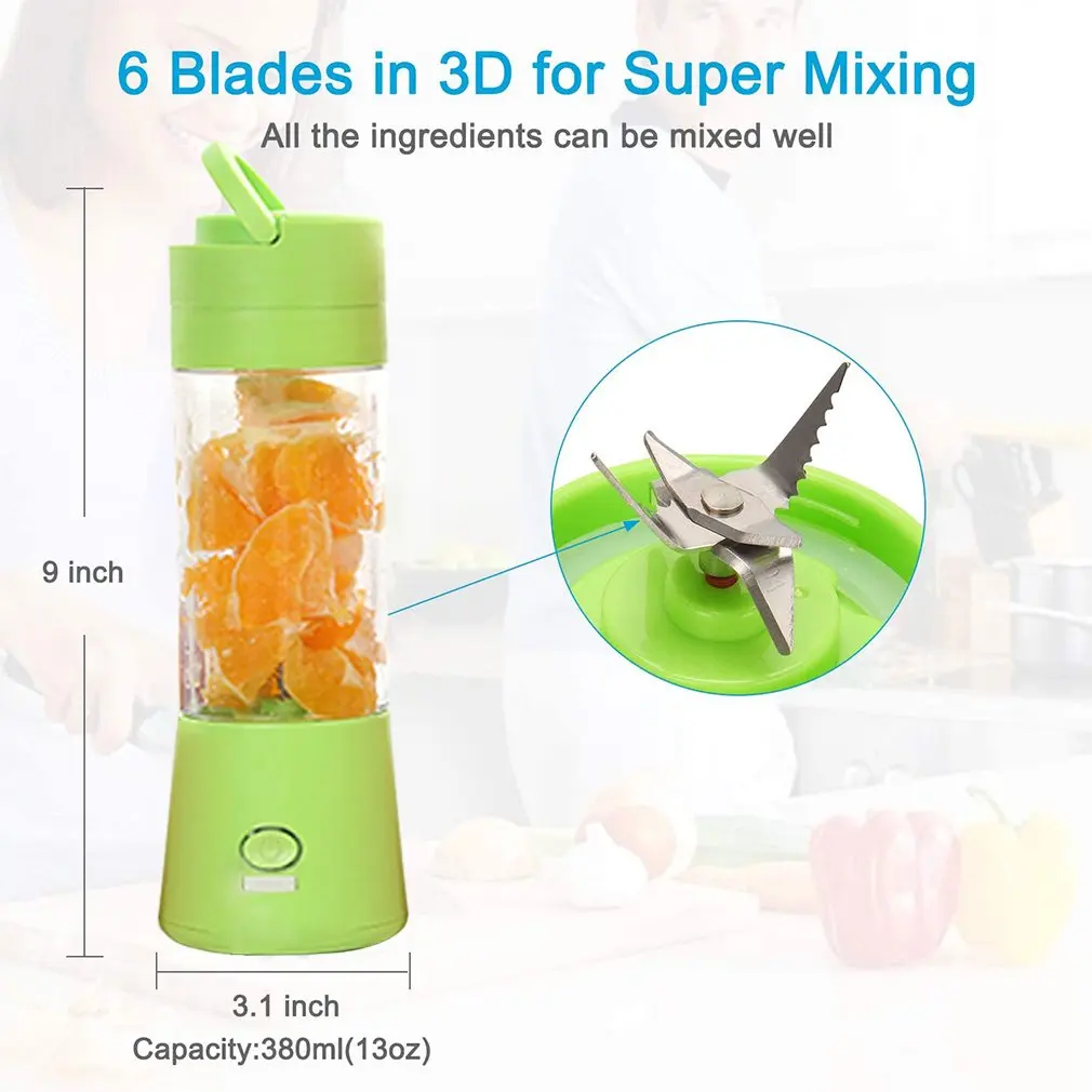 

USB Charging Portable Electric Fruit Juicer 380ml Mini Electric Juice Cup Blender Cup For Shakes And Smoothies